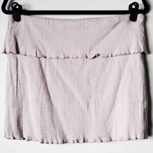 FLAW Free People Crinkle Smocked Cotton Lettuce Edge Mini Skirt XL Dusty Mauve